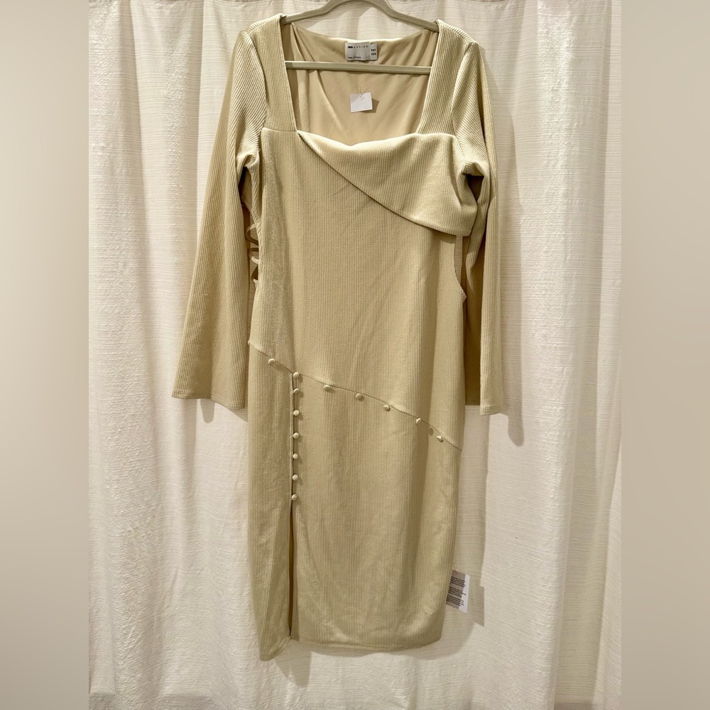 ASOS DESIGN ribbed cut out button detail midi dress in cream